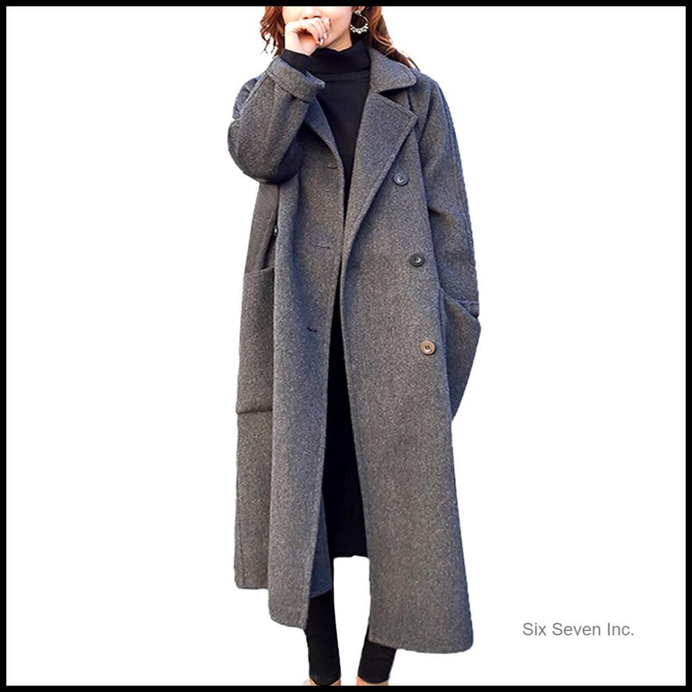 Wool Pea Coat Maxi Long Slouchy Drop Shoulder Double Breasted